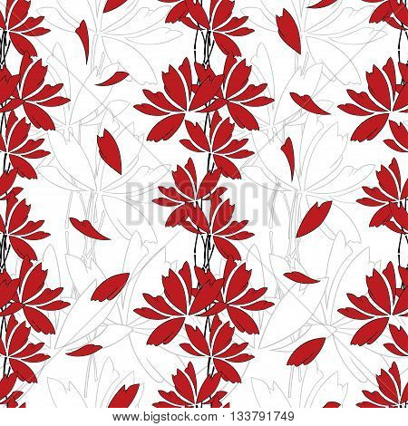 Seamless floral pattern. Vector background with elegant abstract red flowers