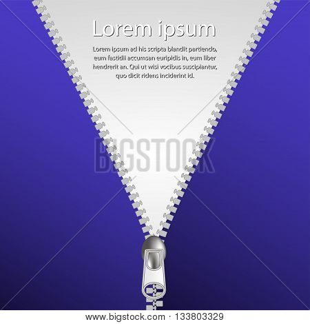 Zip closure over white and blue background vector illustration