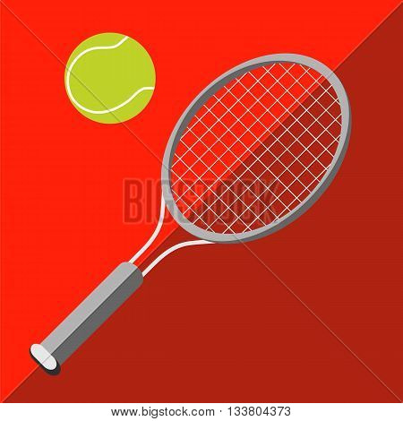 Tennis racket and ball on a two-tone background. Picture style flat