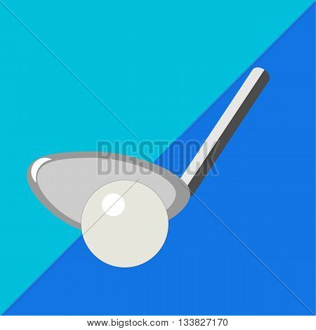 Golf club and ball on two-tone background. Picture style flat
