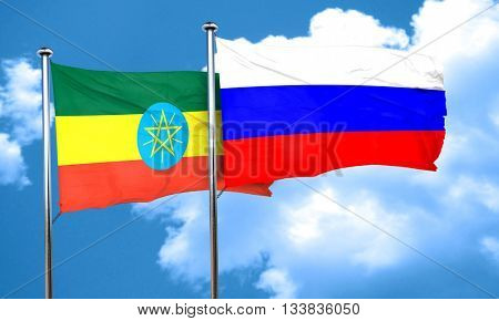 Ethiopia flag with Russia flag, 3D rendering 