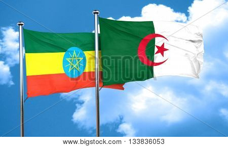 Ethiopia flag with Algeria flag, 3D rendering 