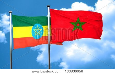 Ethiopia flag with Morocco flag, 3D rendering 