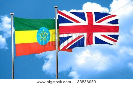Ethiopia flag with Great Britain flag, 3D rendering 