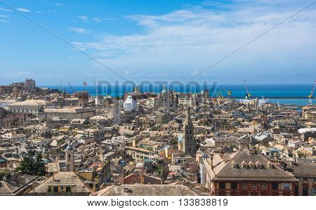 Highly detailed scenic panorama of Genoa  Ligurian coast