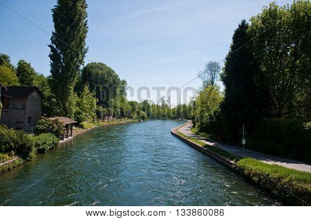 view from castelletto di cuggiono a small town near milan of the naviglio grande a channel wich opens in milano
