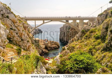 Beautiful Scenic Seascape At Ciolo Bridge, Salento, Apulia, Italy