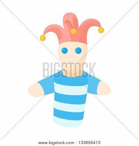Jester doll icon in cartoon style on a white background