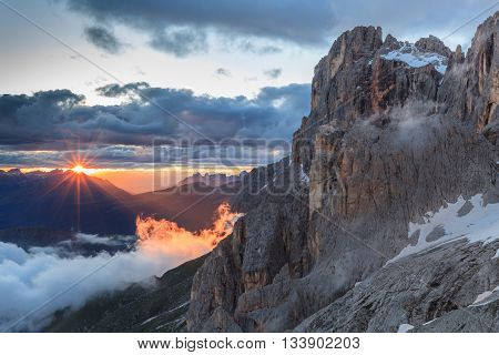 sunset landscape from Rosetta Mountain - San Martino di Castrozza, Italy