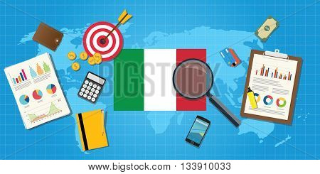 italy economy economic condition country with graph chart and finance tools vector graphic illustration
