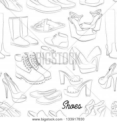 Shoes scetch pattern of different shoes for man and woman. Vector illustration, EPS 10