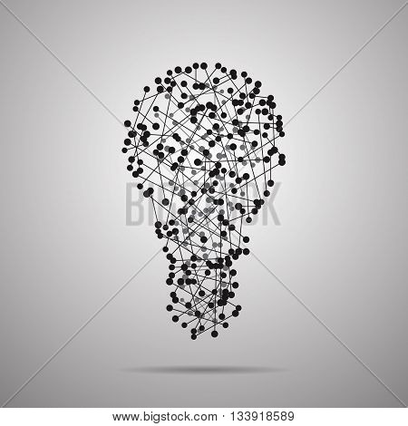 Simple Light Bulb Concept Made Of Black Dots and Lines On Light Background