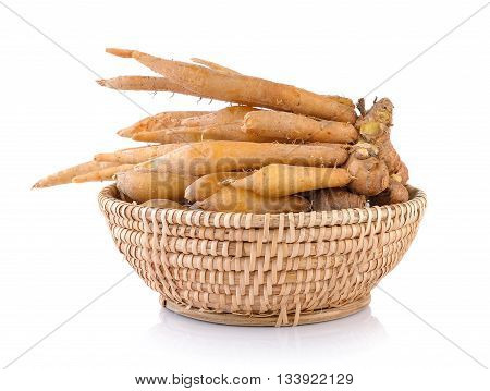 finger root in basket on white background