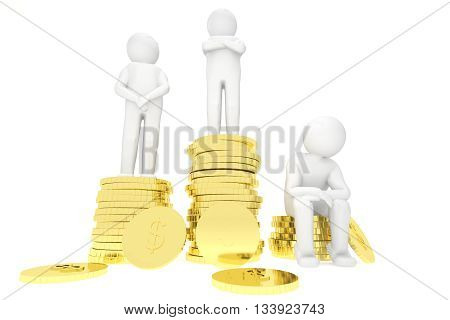 3d illustration humans on a podium made of gold dollar coins