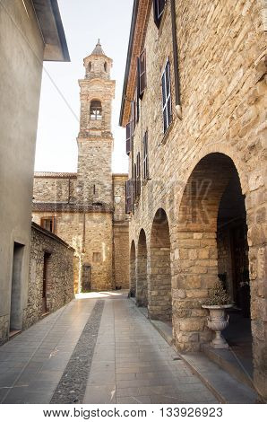 Bobbio emilia romagna village street bell tower italy