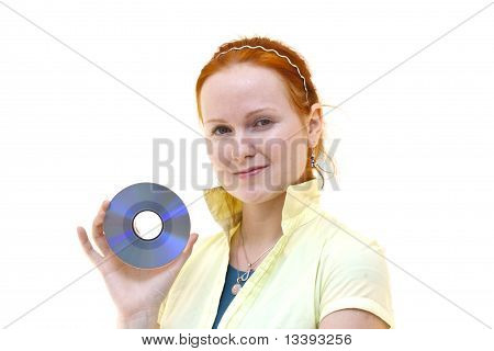 Redhead Young Woman Holding A Cd