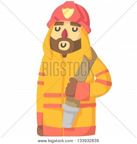 man firefighter in a helmet with a hose