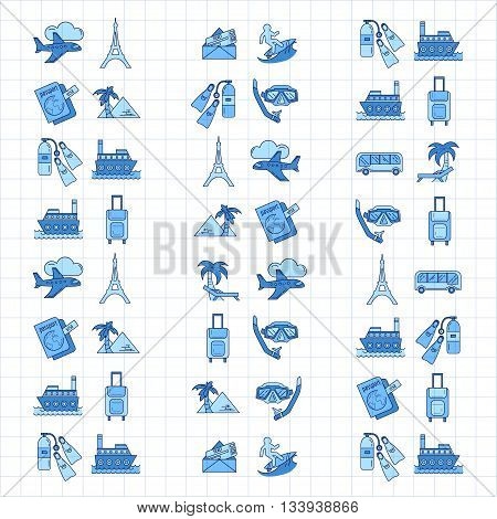 Vector set of travel icons Simple Linear design