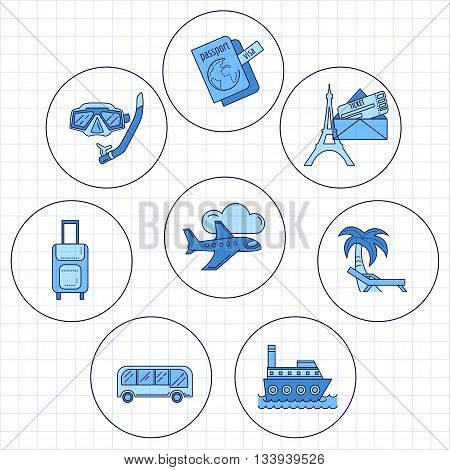 Vector set of travel icons Simple Linear design