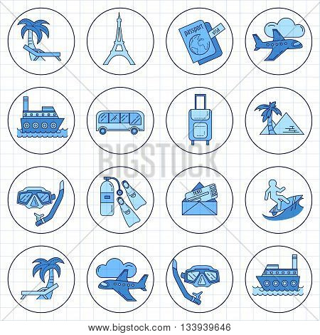 Vector set of travel icons Simple Linear design