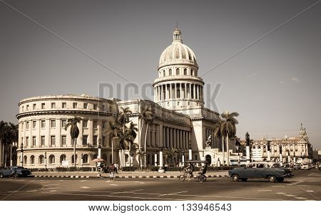 A vintage image of the Capitol or Capitolio of Havana in Cuba