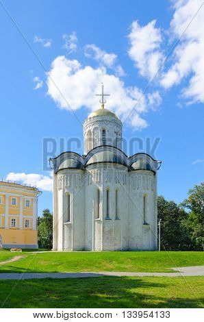 VLADIMIR RUSSIA - AUGUST 21 2015: Dmitrievsky (Dmitrovsky) Cathedral in Vladimir Golden Ring of Russia. Monument of UNESCO World Heritage site