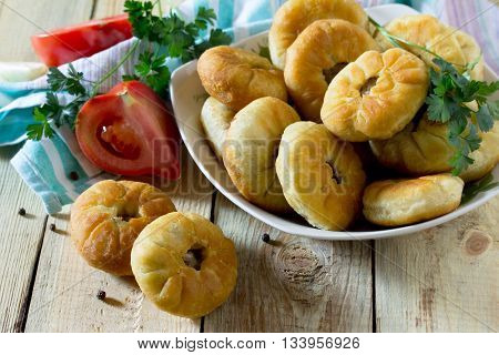 Open Pies With Meat (belyashi). The Traditional Dish Of Tatar Cuisine.
