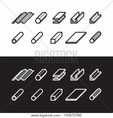 Metallurgy products icons set. Metal products set of vector illustration.