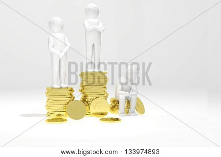 3d illustration humans on a podium made of gold euro coins