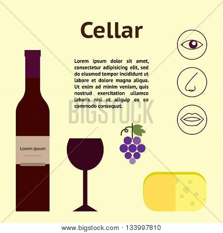 Wine cellar decorative icons set vector illustration with place for text and signs wine tasting