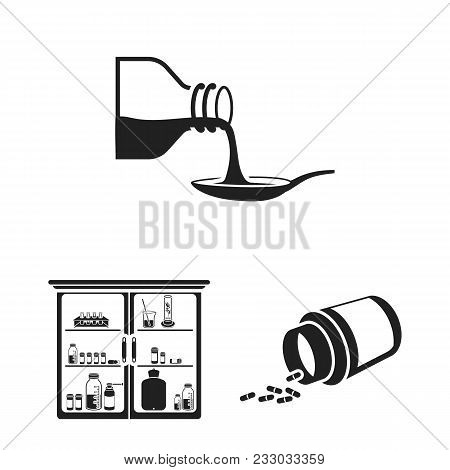 Medicine And Treatment Black Icons In Set Collection For Design. Medicine And Equipment Vector Symbo