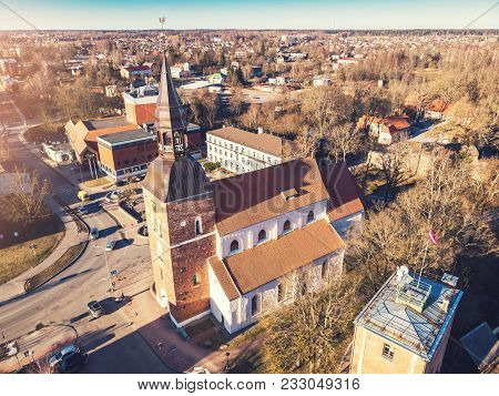 Aerial View To The St Simon Church In Valmiera, Latvia