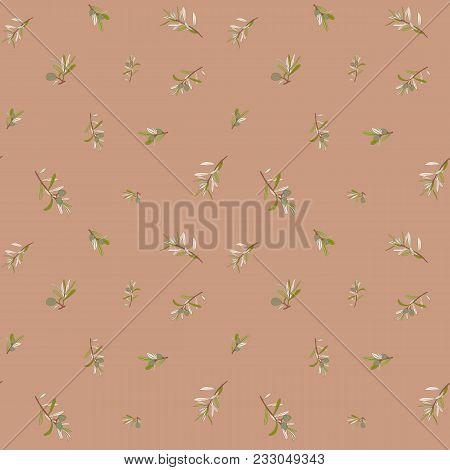 Olive Seamless Pattern. Hand Drawn Olive Branch Background. Dark Saturated Colors, Red, Blue, Green 
