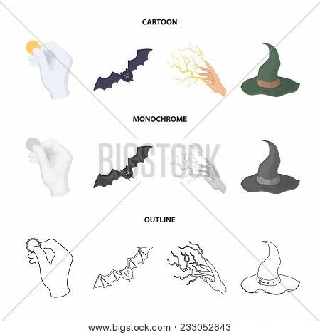 Focus With A Coin, A Bat, A Mage Hat, A Lightning-fast Spell.black And White Magic Set Collection Ic