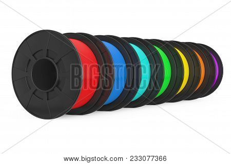 3d Printer Color Filament Coils On A White Background. 3d Rendering