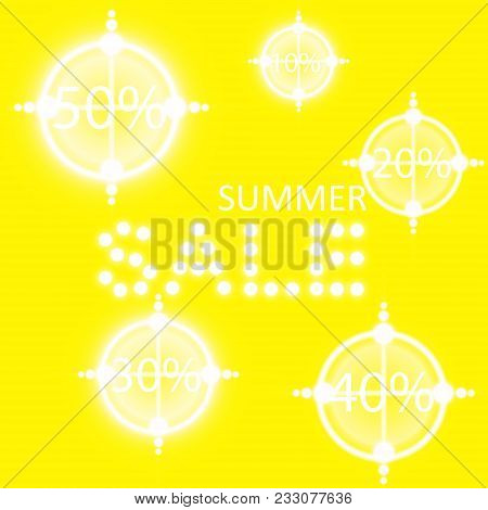 Summer Sale Glowing Neon Sign With Target On The Red Background.