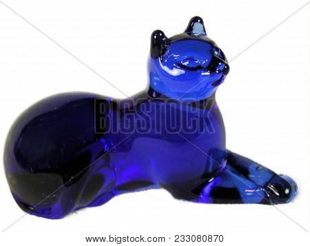 Isolated Vintage Cobalt Blue Glass Cat Knickknack