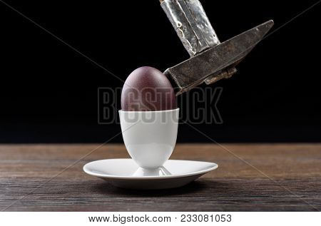 Easter Egg Open With A Hammer Close Up