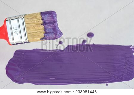 Ultra Violet Color Paint. Paint Brush On White Background. Color 2018 Year.