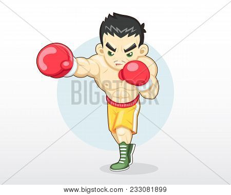 Cute Cartoon Style Boxer Right Punching Illustration