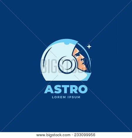 Astro Abstract Vector Sign, Emblem, Icon Or Logo Template. Space Suit Helmet And Astronaut Face Silh