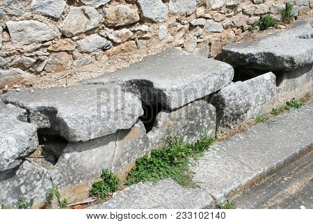 These Are The Public Toilets At The Ruins From Ancient Philippi. These Toilets Date To The 3rd Centu