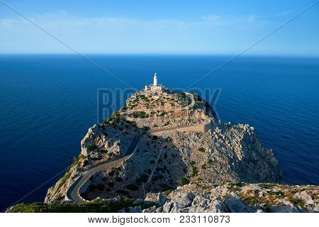 Lighthouse At Cap De Formentor On Majorca While Sunset.