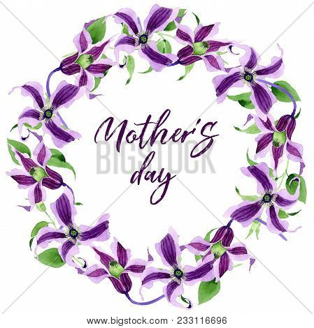 Wildflower Clematis Hanajima Flower Wreath In A Watercolor Style. Full Name Of The Plant: Clematis H