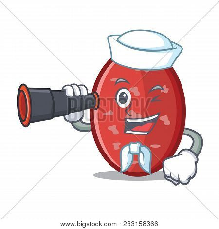 Sailor With Binocular Salami Mascot Cartoon Style Vector Illustration