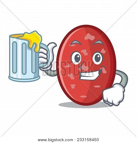 With Juice Salami Mascot Cartoon Style Vector Illustration