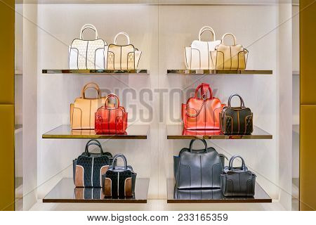 MILAN, ITALY - CIRCA NOVEMBER, 2017: TOD'S bags on display at Rinascente. Rinascente is a collection of high-end stores.