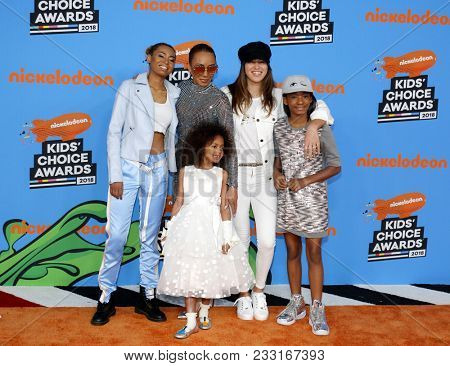 Madison Brown Belafonte, Angel Iris Murphy Brown, Phoenix Chi Gulzar and Mel B at the Nickelodeon's 2018 Kids' Choice Awards held at the Forum in Inglewood, USA on March 24, 2018.