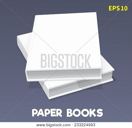 Template Of Two White Books In Hard Cover. They Lay On The Table. One On Another. Closed. A Layout F
