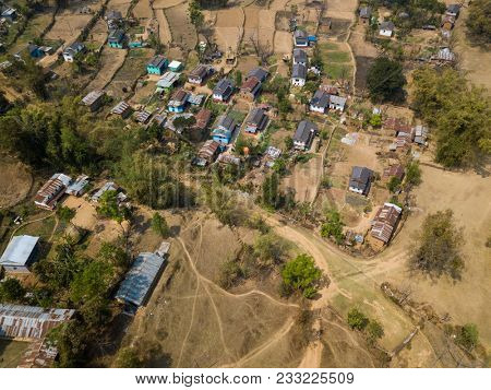 Aerial view of Nepane village near Kushma in Nepal